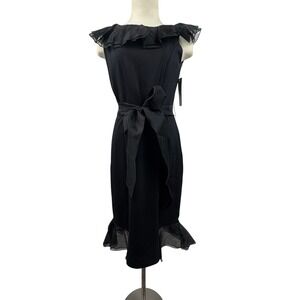NUE by Shani Black Ruffle‎ Neck Tie Waist Bodycon Dress Size 6